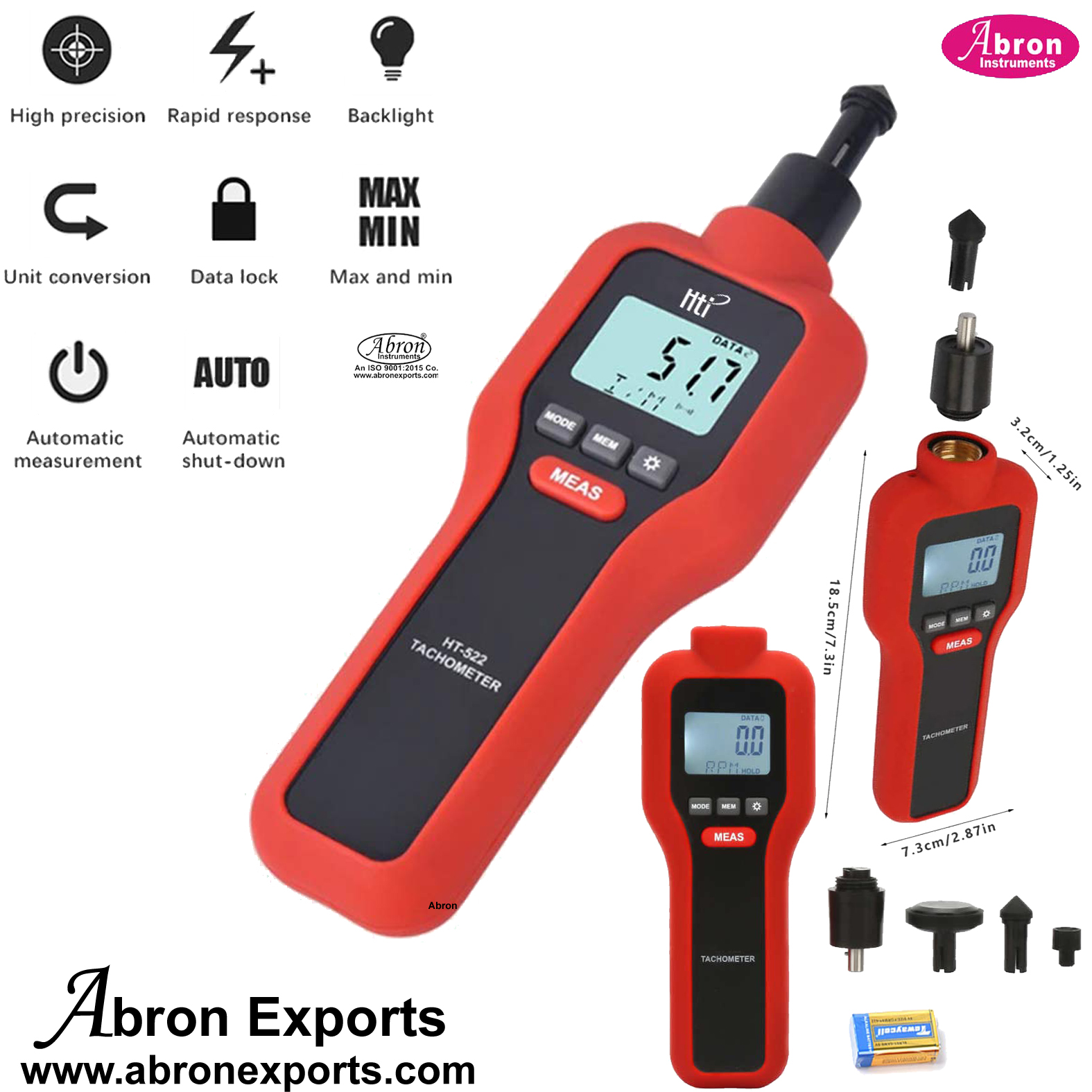 Tachometer RPM Speed Digital 50-19,999 RPM Contact Photo, Memory Max, Min Last Value Precision With Battery Portable AE-1329TAP